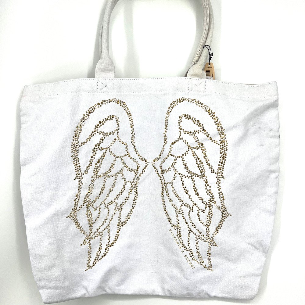 Victoria’s Secret White Canvas Bling Angel Wings Tote Shopper Beach Bag NWT - Picture 8 of 8